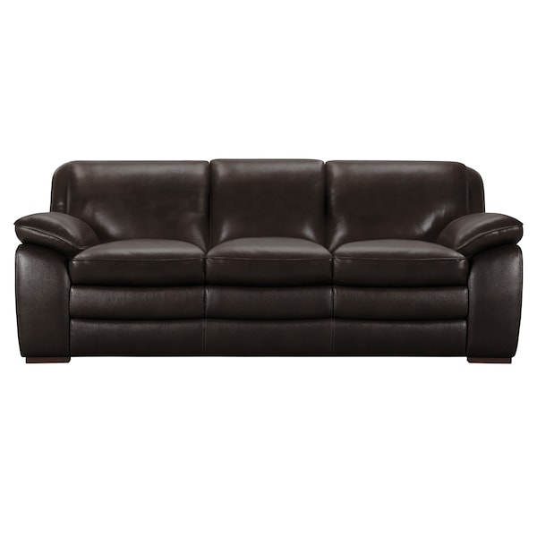 Armen Living Zanna Contemporary Sofa in Genuine Dark Brown Leather with Brown Wood Legs LCZA3BR - main